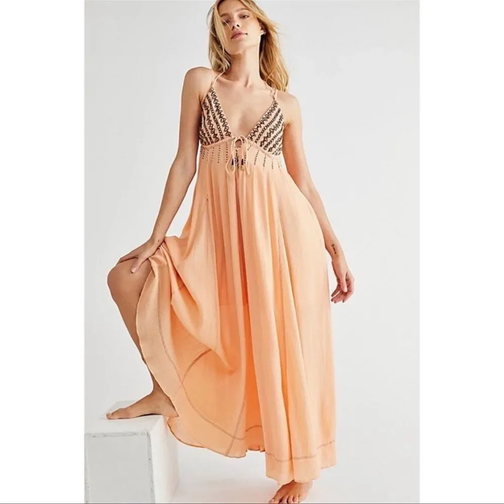 Free People Junebug Peach Maxi Dress Medium NWT